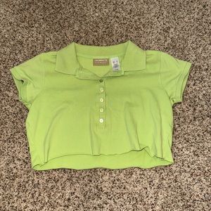 Lime Green Collared & Cropped Cotton Button Top Shirt - Liz Claiborne Small (S)